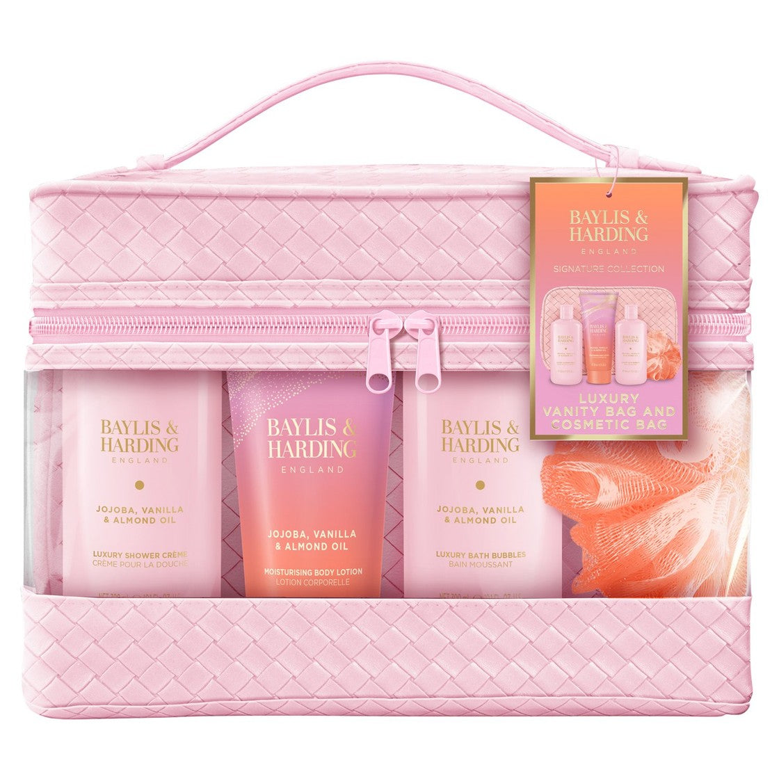 Baylis and Harding Jojoba Vanity Bag Gift Set with bath bubbles, body lotion, shower crème and cosmetic bags