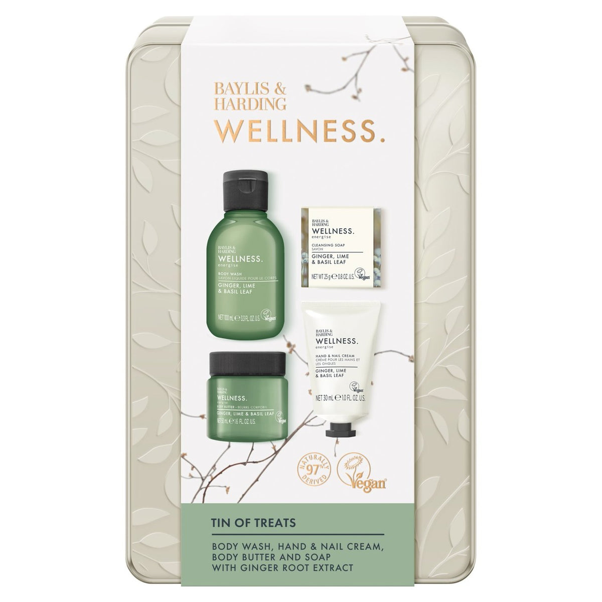 Baylis & Harding Wellness Tin of Treats Gift Set with body wash, body butter and hand cream