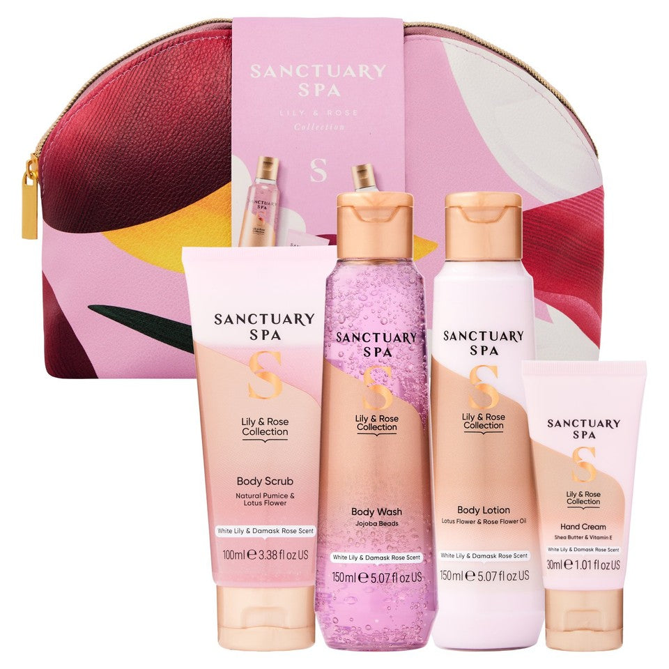 Sanctuary Spa Lily and Rose Collection gift set with body wash, body scrub, lotion and hand cream