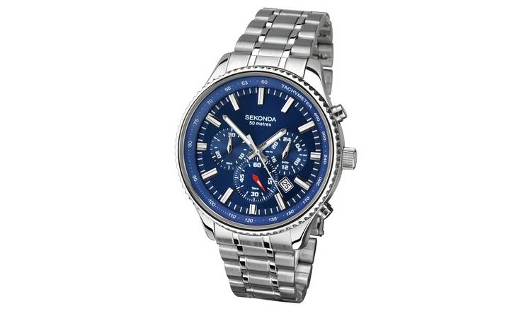 Sekonda Men's Stainless Steel Watch with blue dial and dual time display