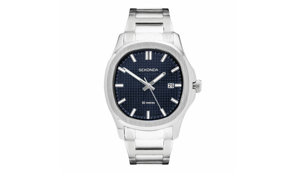 Sekonda Octaire Silver Stainless Steel Watch with blue textured dial