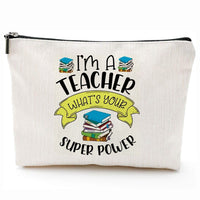 Teacher-themed zipper purse with teacher pattern print