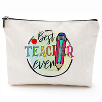 Teacher-themed zipper purse with teacher pattern print