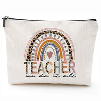 Teacher-themed zipper purse with teacher pattern print