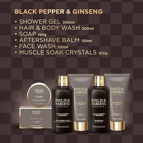 baylis & harding gift set for men luxury shower & prep pack black pepper & ginseng
