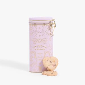 cartwright & butler raspberry & white chocolate biscuits in heart shaped tin