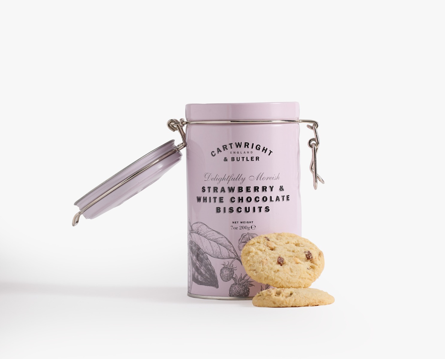 cartwright & butler strawberry & white chocolate biscuits in tin 200g