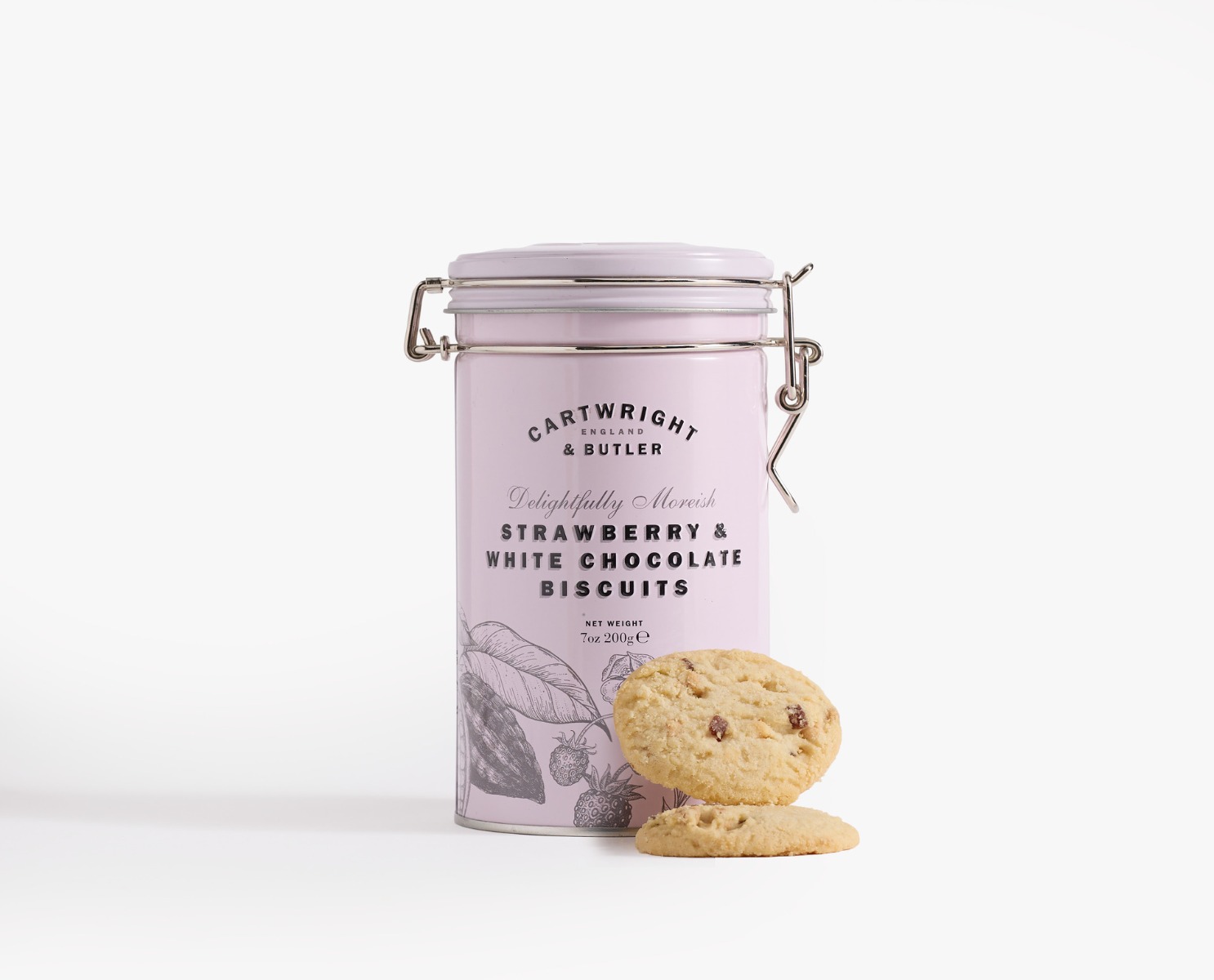 cartwright & butler strawberry & white chocolate biscuits in tin 200g