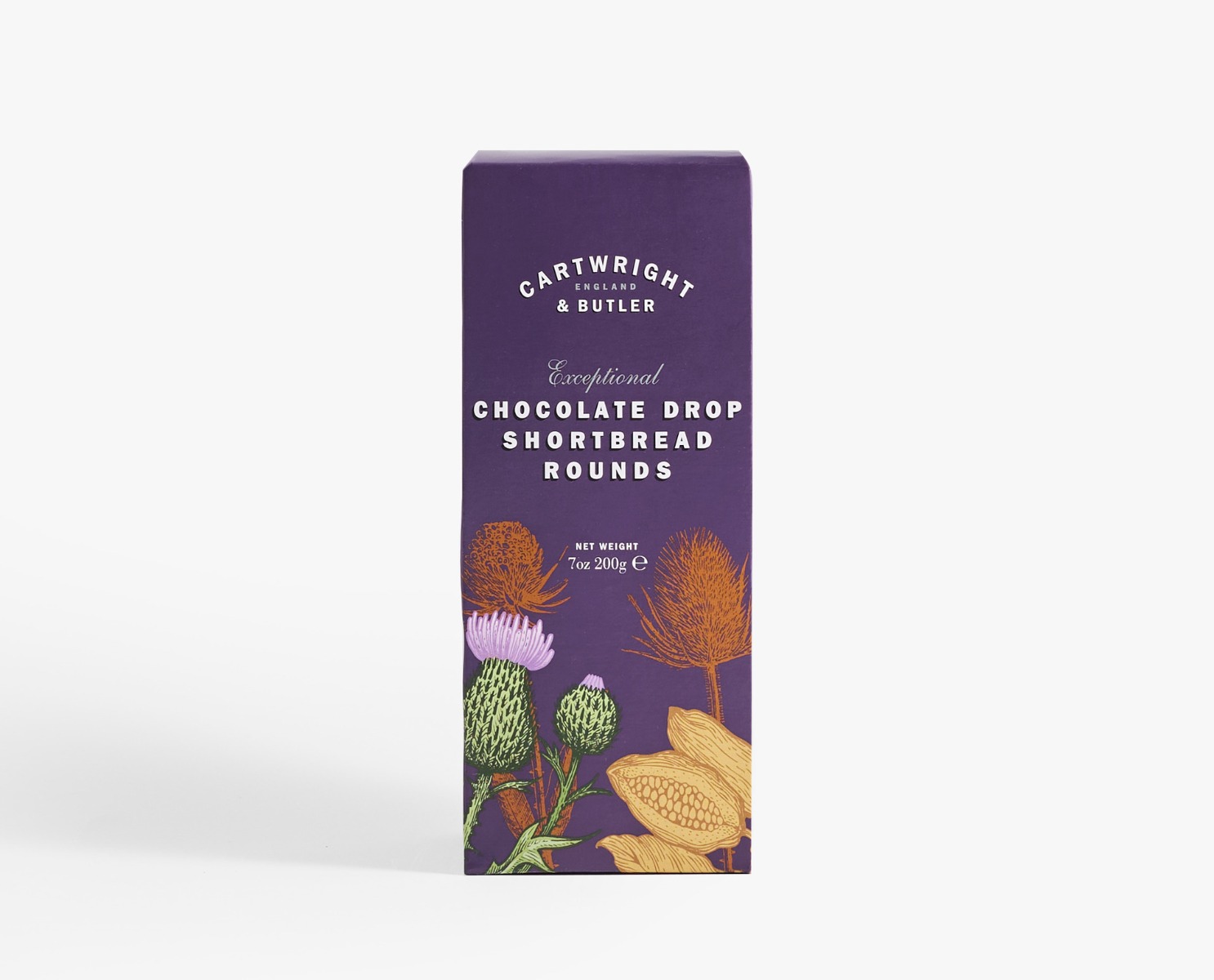 cartwright & butler chocolate drop shortbread rounds in carton 200 g