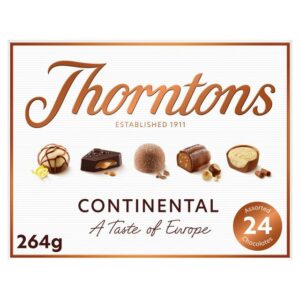 thorntons continental milk, dark, white chocolate gift box 264g