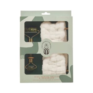 jade facial roller Abuja Wanderflower skincare set with headband by Giftsnboxes