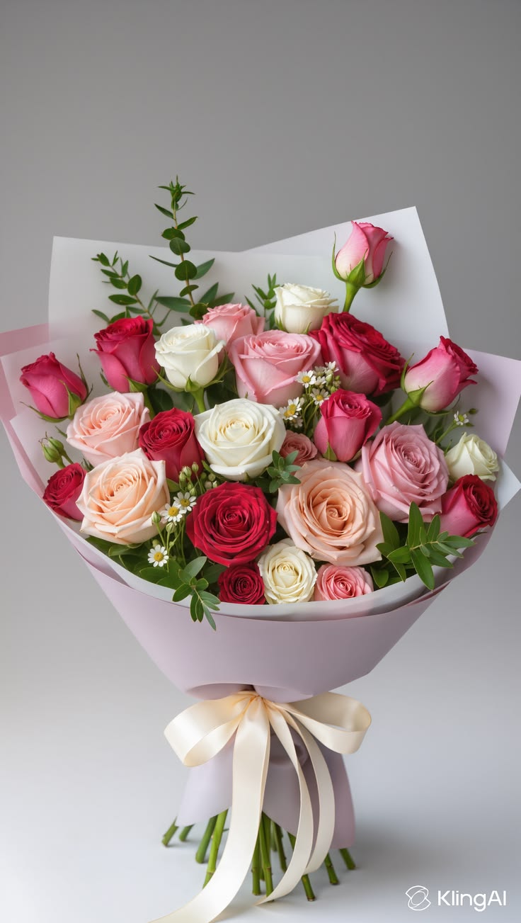 luxury mixed roses bouquet Abuja with red pink white and peach roses