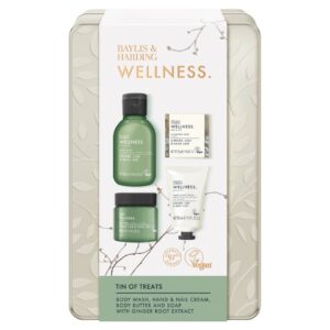 Baylis and Harding Wellness Tin of Treats Gift Set with body wash, body butter, hand cream and
