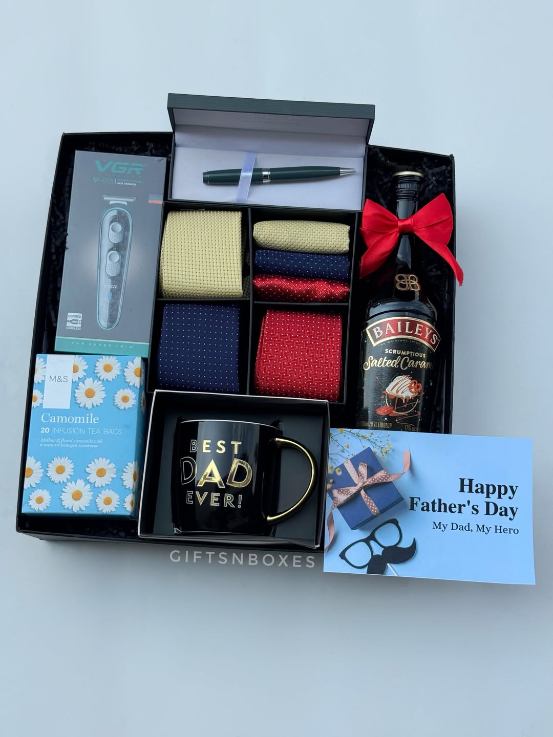 MY HERO Father’s Day Gift Set with mug, tea, Baileys, tie set, trimmer, pen and premium packaging