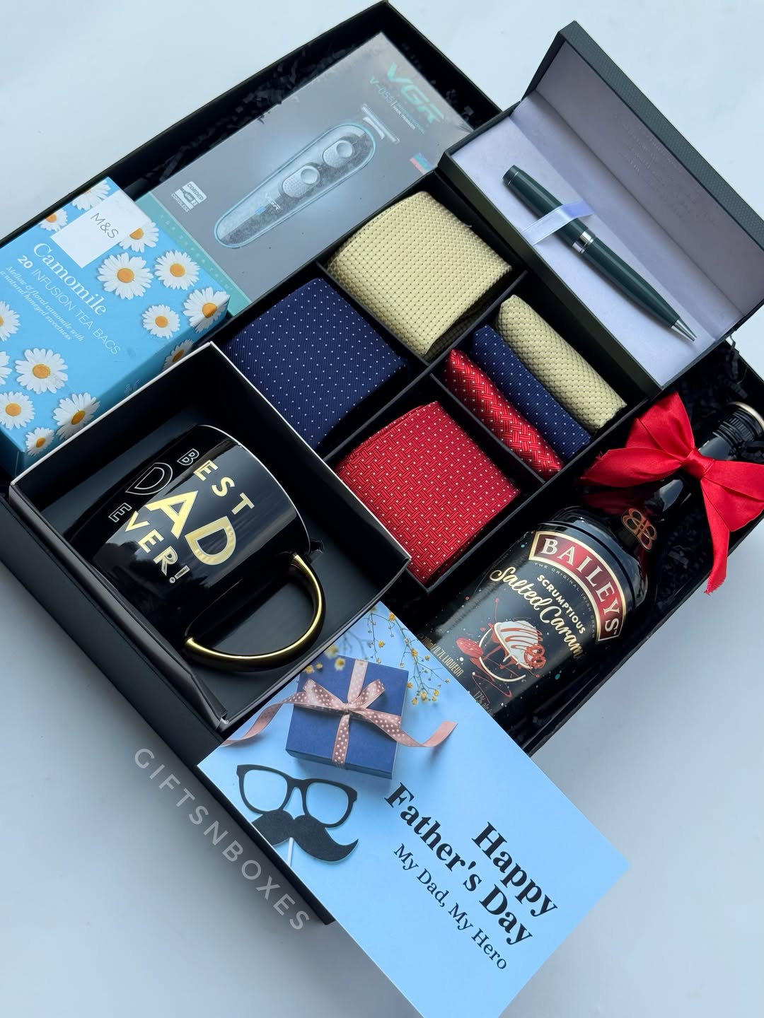 MY HERO Father’s Day Gift Set with mug, tea, Baileys, tie set, trimmer, pen and premium packaging