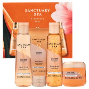 Sanctuary Spa Signature Minis Gift Set with bath float, body wash, scrub and body butter