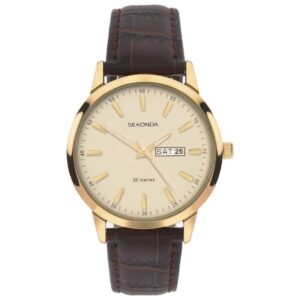 Sekonda Men's Leather Strap Watch with gold plated case and brown leather strap