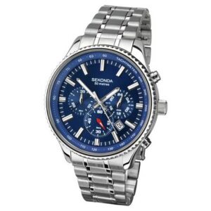 Sekonda Men's Stainless Steel Watch with blue dial and dual time display