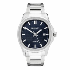Sekonda Octaire Silver Stainless Steel Watch with blue textured dial