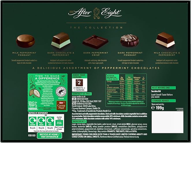 After Eight Collection Dark & Milk Peppermint Mint Chocolate Box 199g