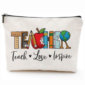 Teacher-themed zipper purse with teacher pattern print, perfect for teacher appreciation gifts in Nigeria by Giftsnboxes.