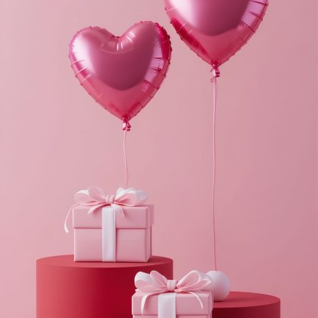 romantic valentine’s day background with hearts & gifts